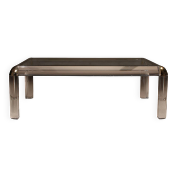 Rectangular Lucite & Brass Coffee Table | Europe 1970s