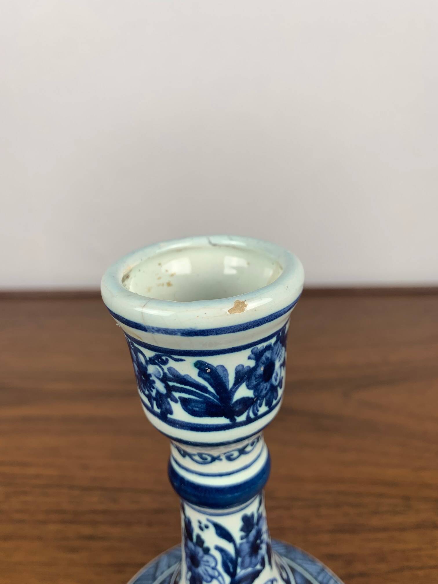 Blue & white floral candle holder by OUD, Delft, 1930/60