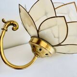 Vintage mother-of-pearl and brass flower wall lamp