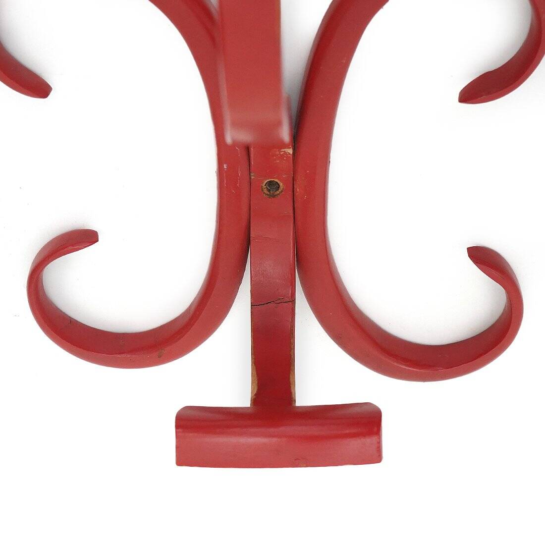 Curved red wooden coat hooks, 1960s, set of 3