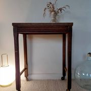 Vintage wooden wheeled side table/console