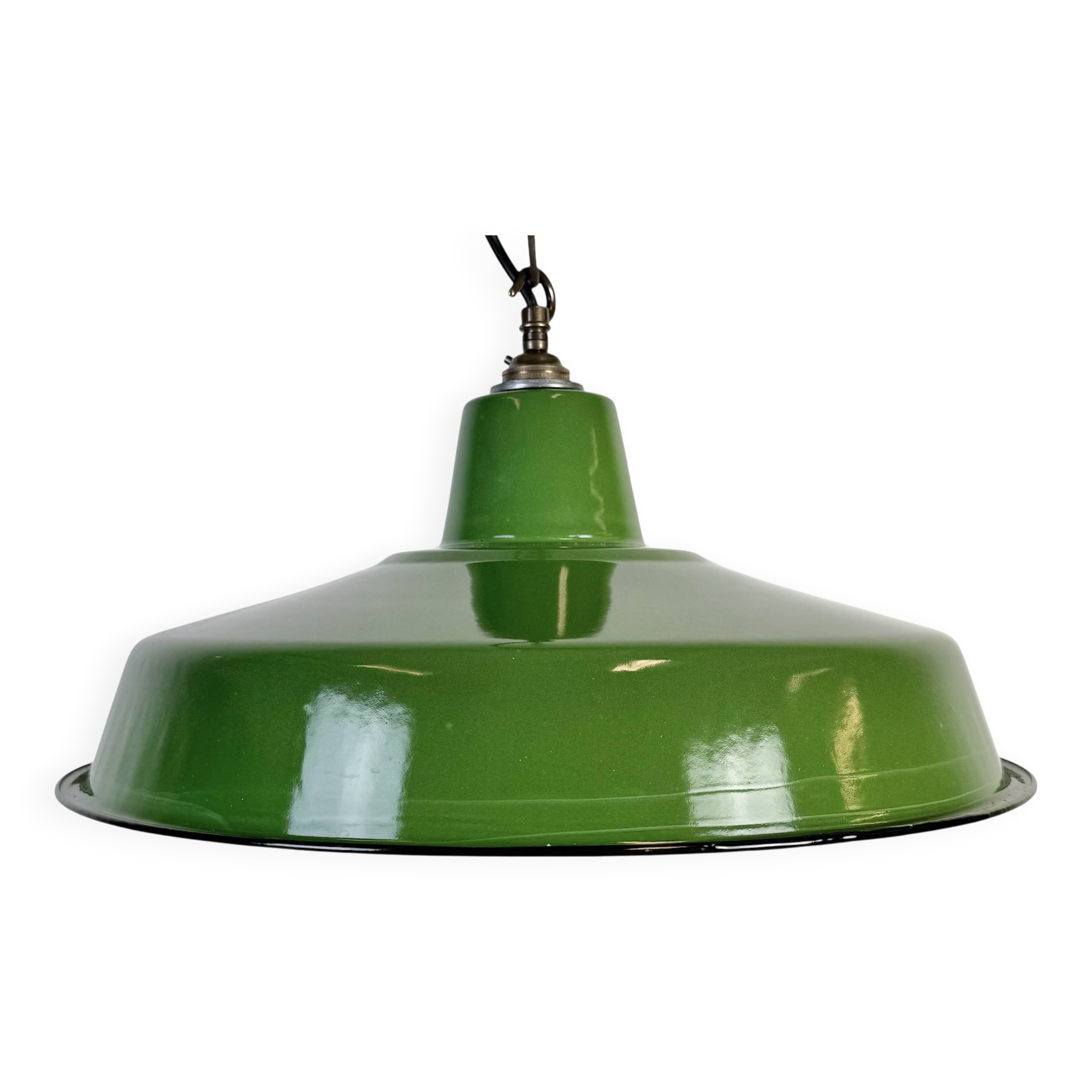 Industrial Green Enamel Factory Pendant Lamp, 1960s