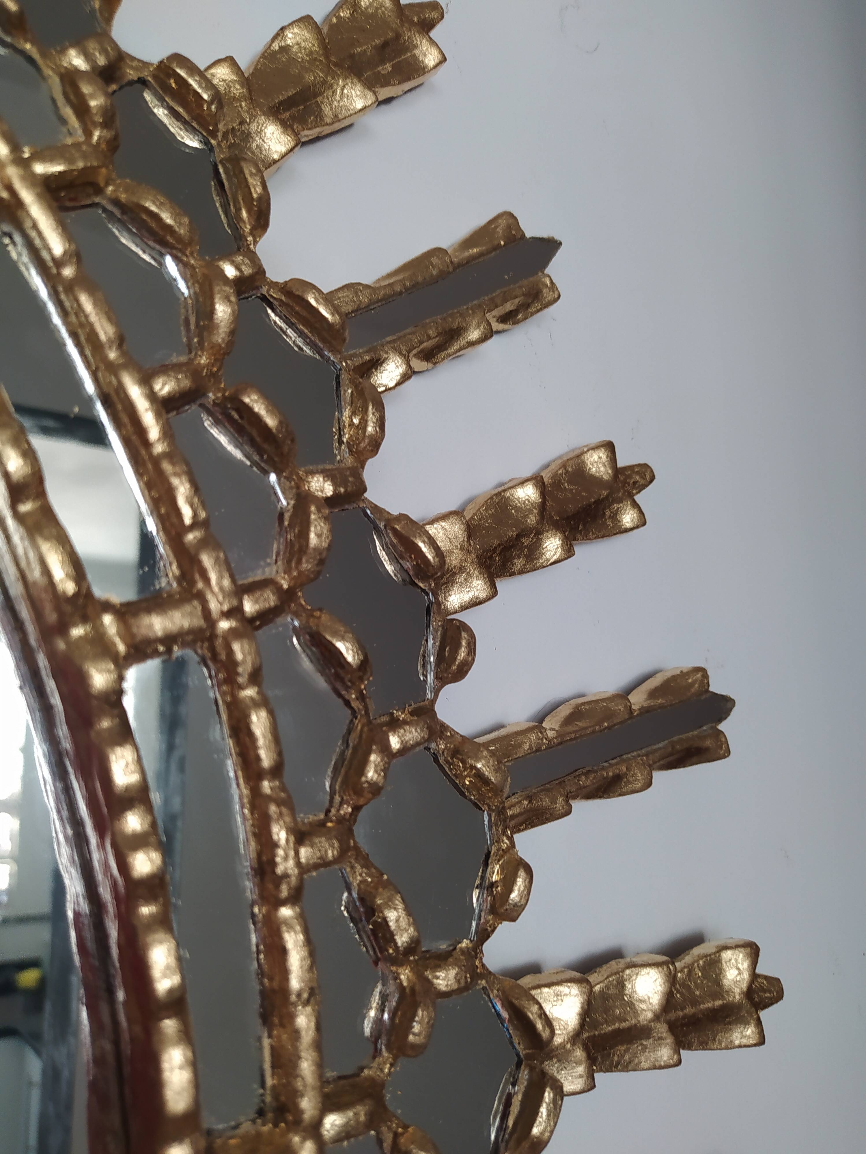 Golden wooden sun mirror 65x75cm