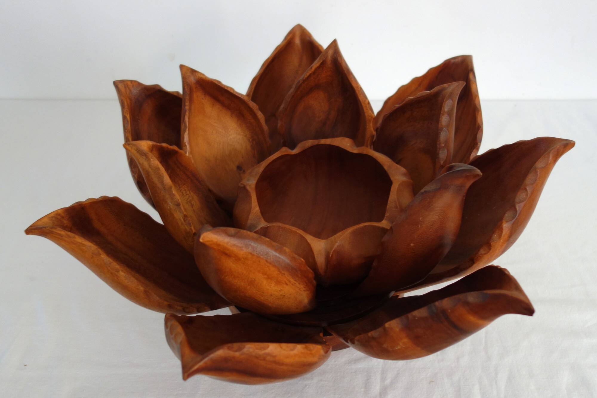 Large lotus flower vintage wooden aperitif service