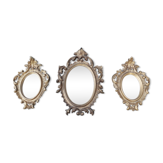 tro of mirrors in golden resin 18x30cm