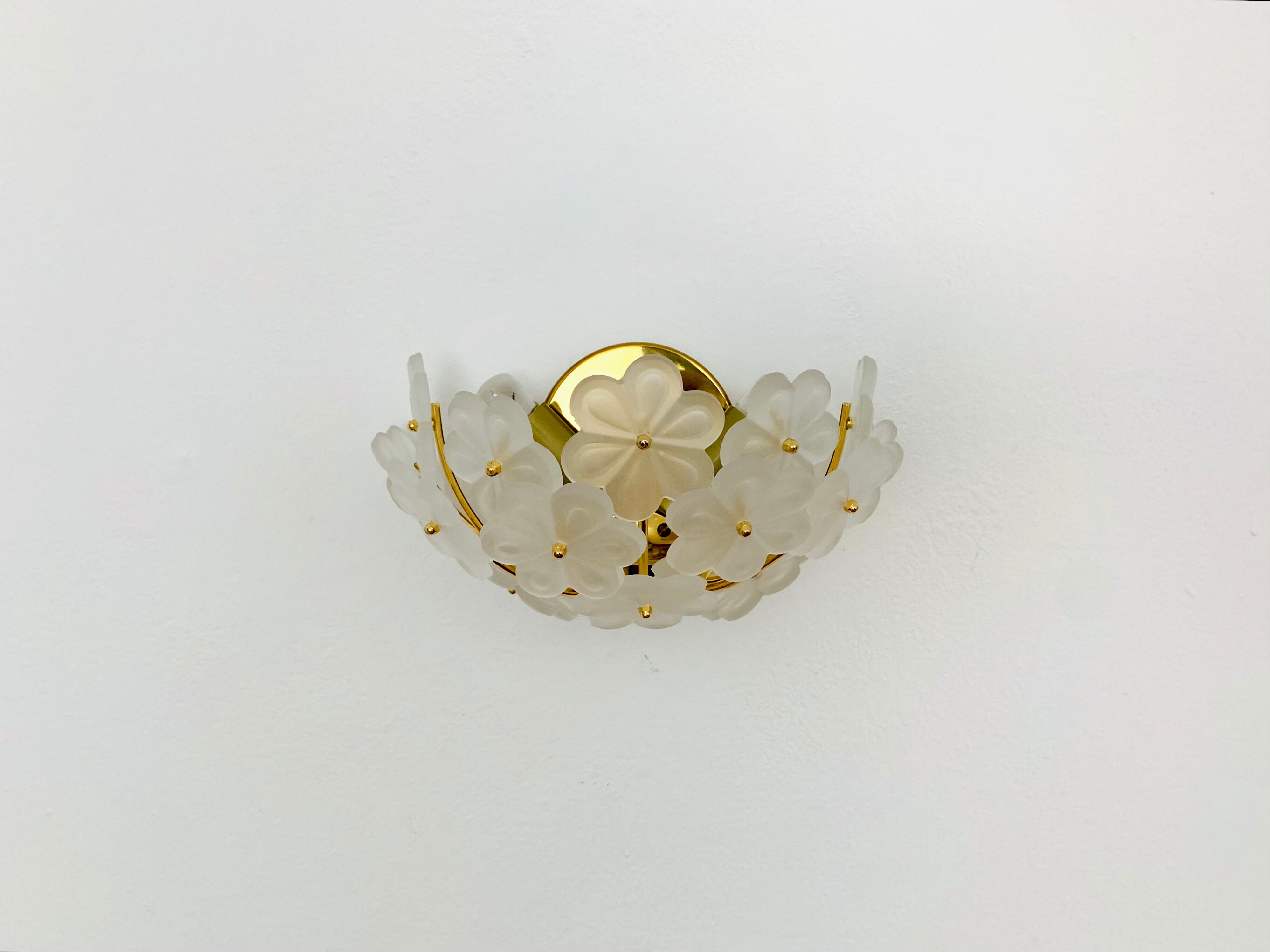 1 of 2 Floral Crystal Glass Wall Lamps by Ernst Palme