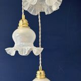 Vintage triple tulip pendant light in white glass