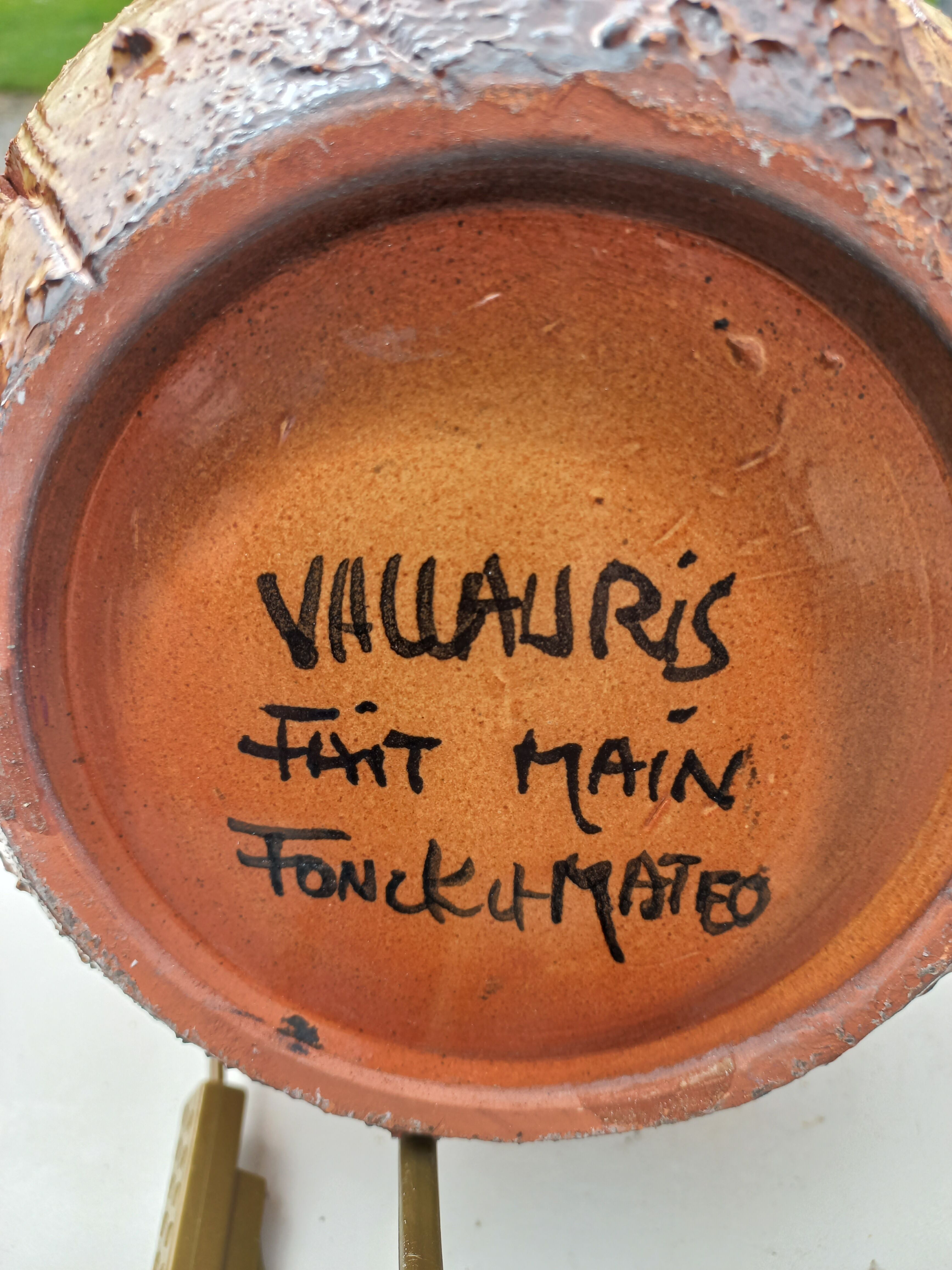 Ceramic lamp by Vallauris Fonck and Matéo lampshade of origin