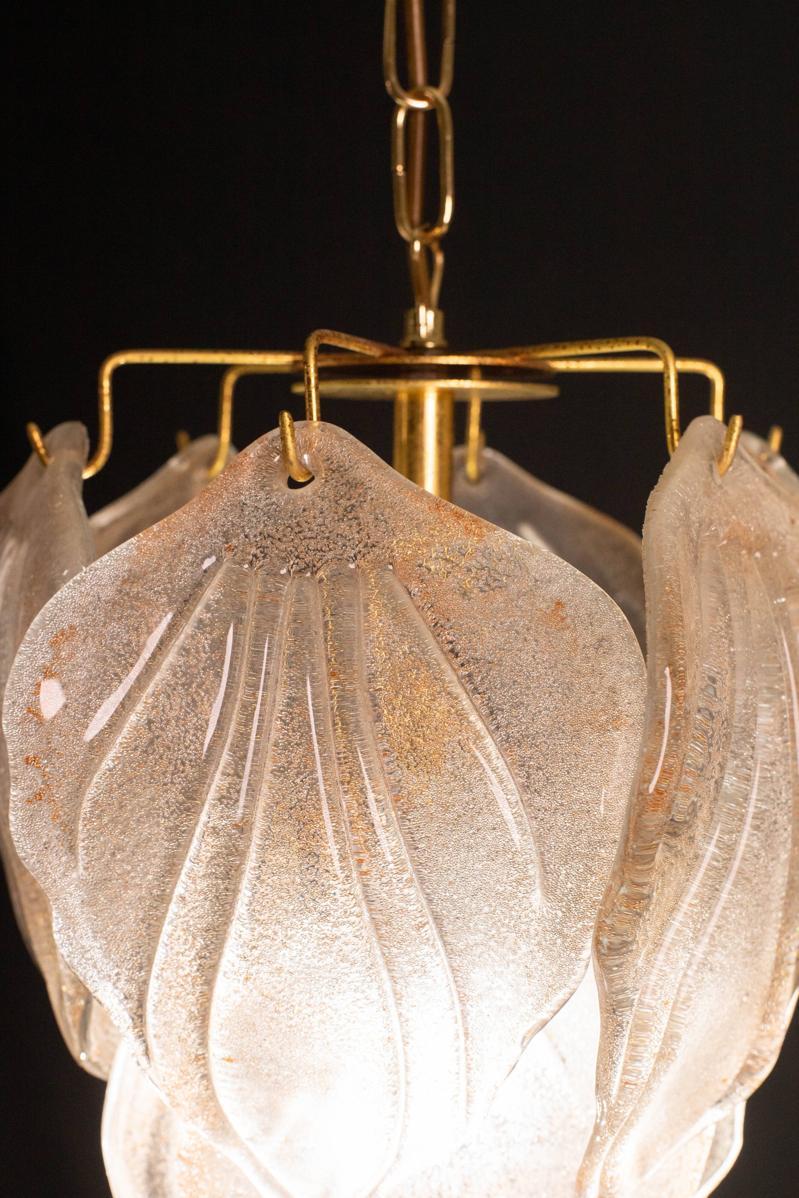 Gorgeous vintage Murano chandelier with leaves of orange and pink highlights