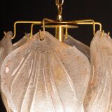 Gorgeous vintage Murano chandelier with leaves of orange and pink highlights