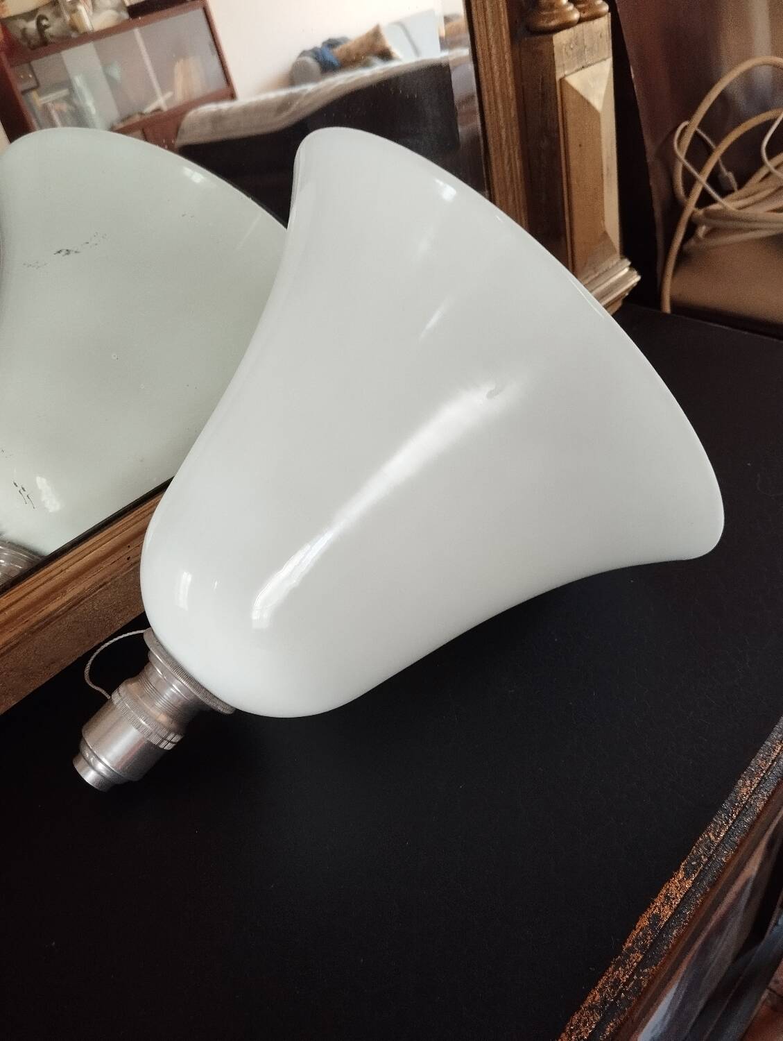 Antique albalite opaline glass pendant