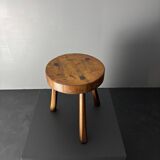 Tabouret de ferme rustique français massif de style brutaliste des années 1950