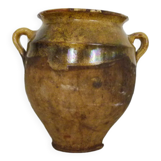 Magnifique pot à confit jaune vernissé, sud ouest de la France. Pot de conservation. Pyrénées XIXème