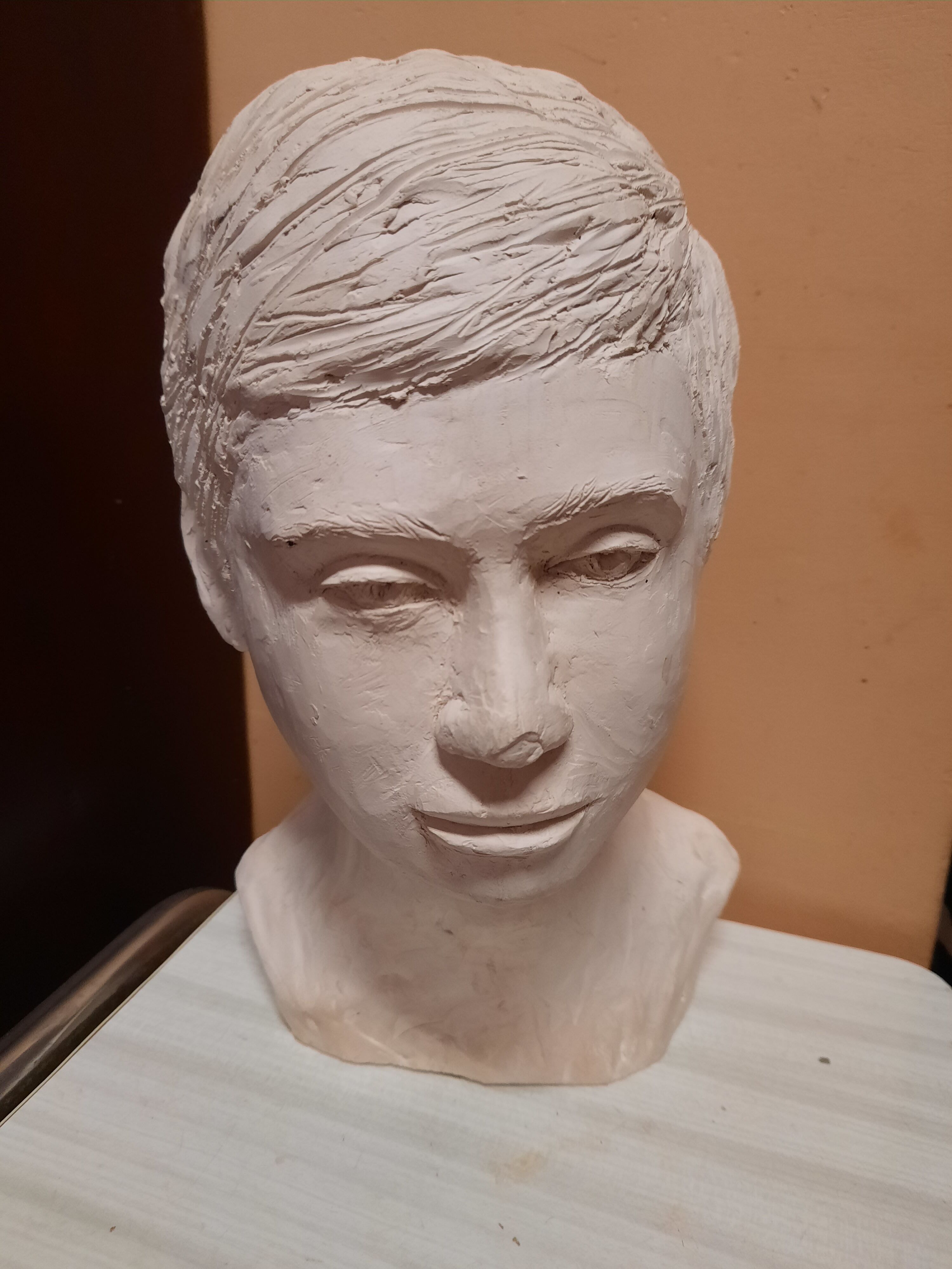 Boy's head in plaster