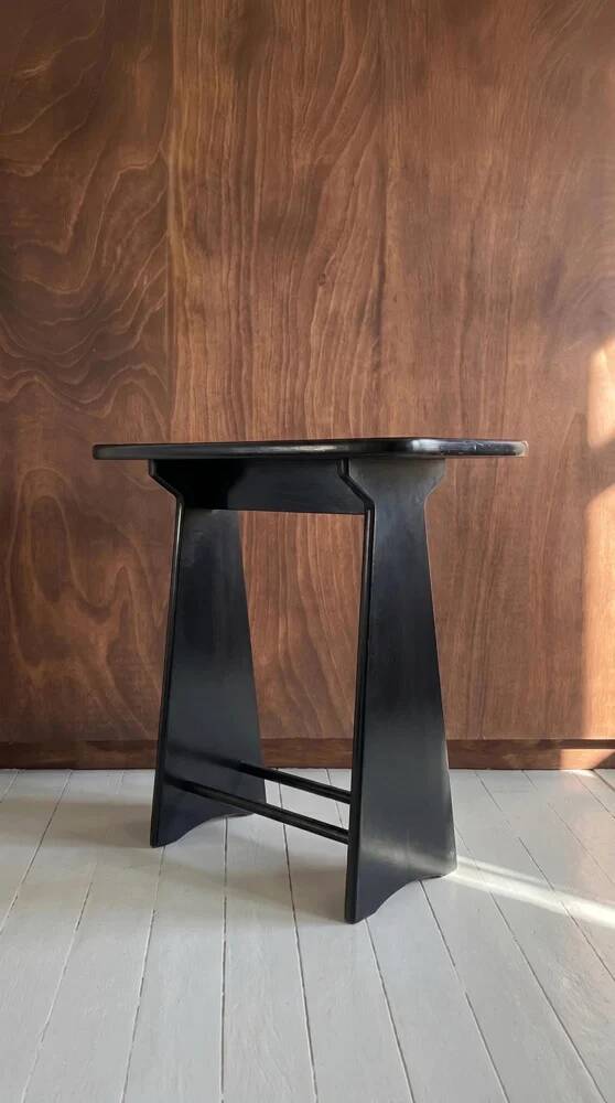 Console demi-lune vintage en bois laqué noir