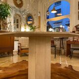 Octagonal travertine table 1970