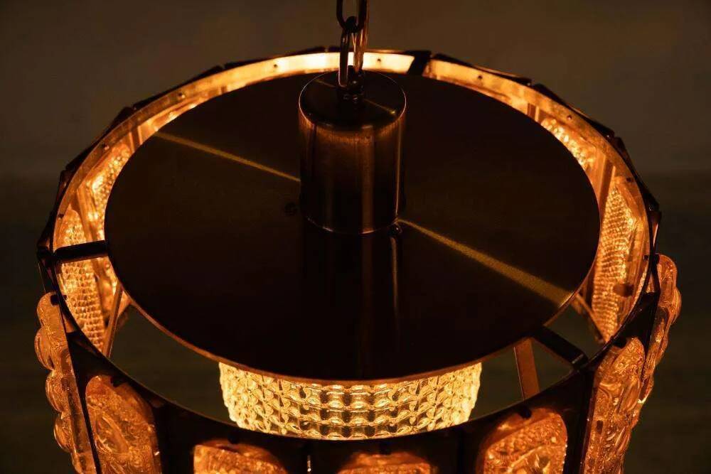 Vintage glass suspension, Danish design, mid-century hanging.