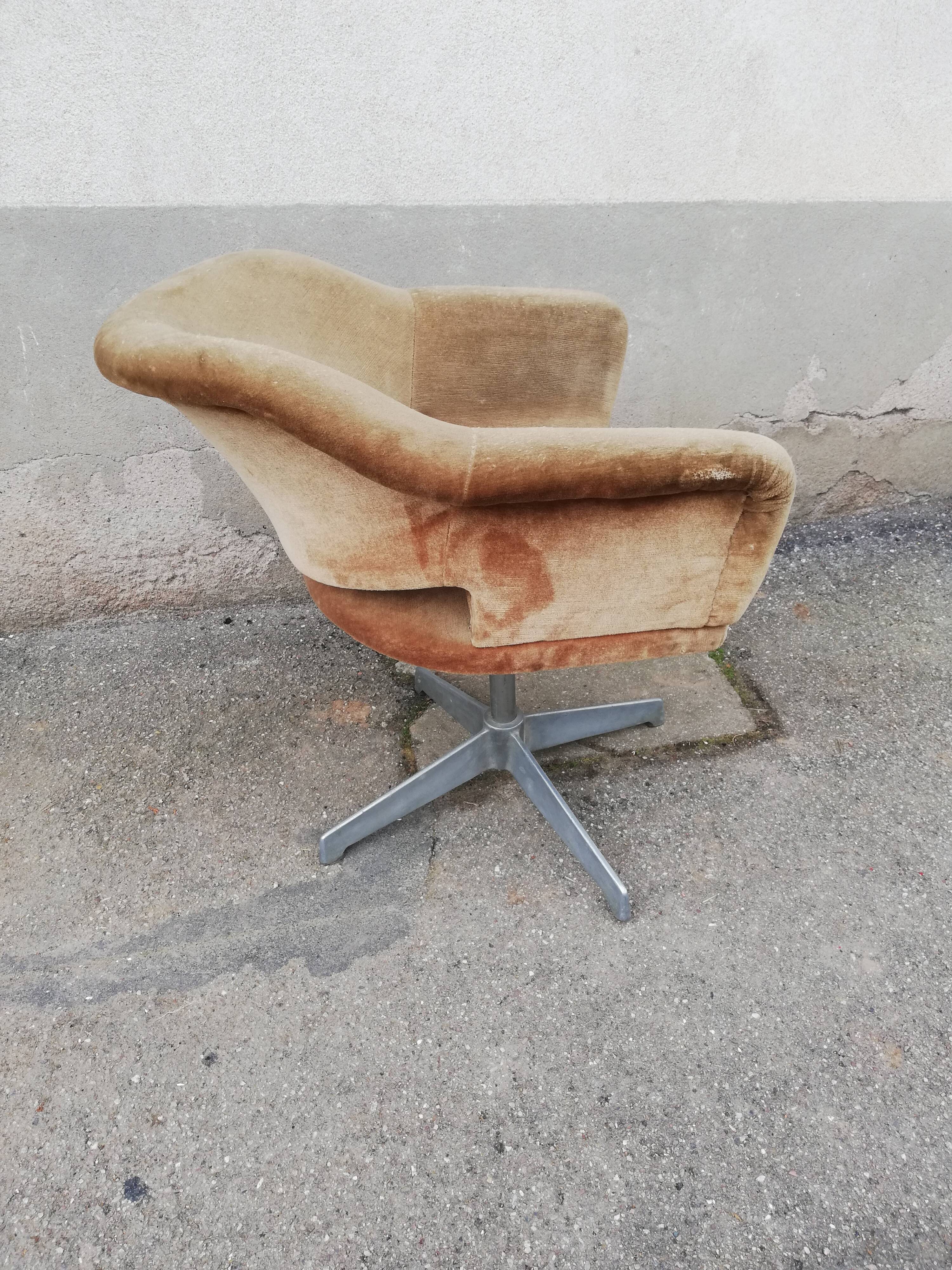Fauteuil de bureau vintage velours moutarde