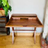 Desk, writing desk in solid rosewood and studded leather, 20th century.
