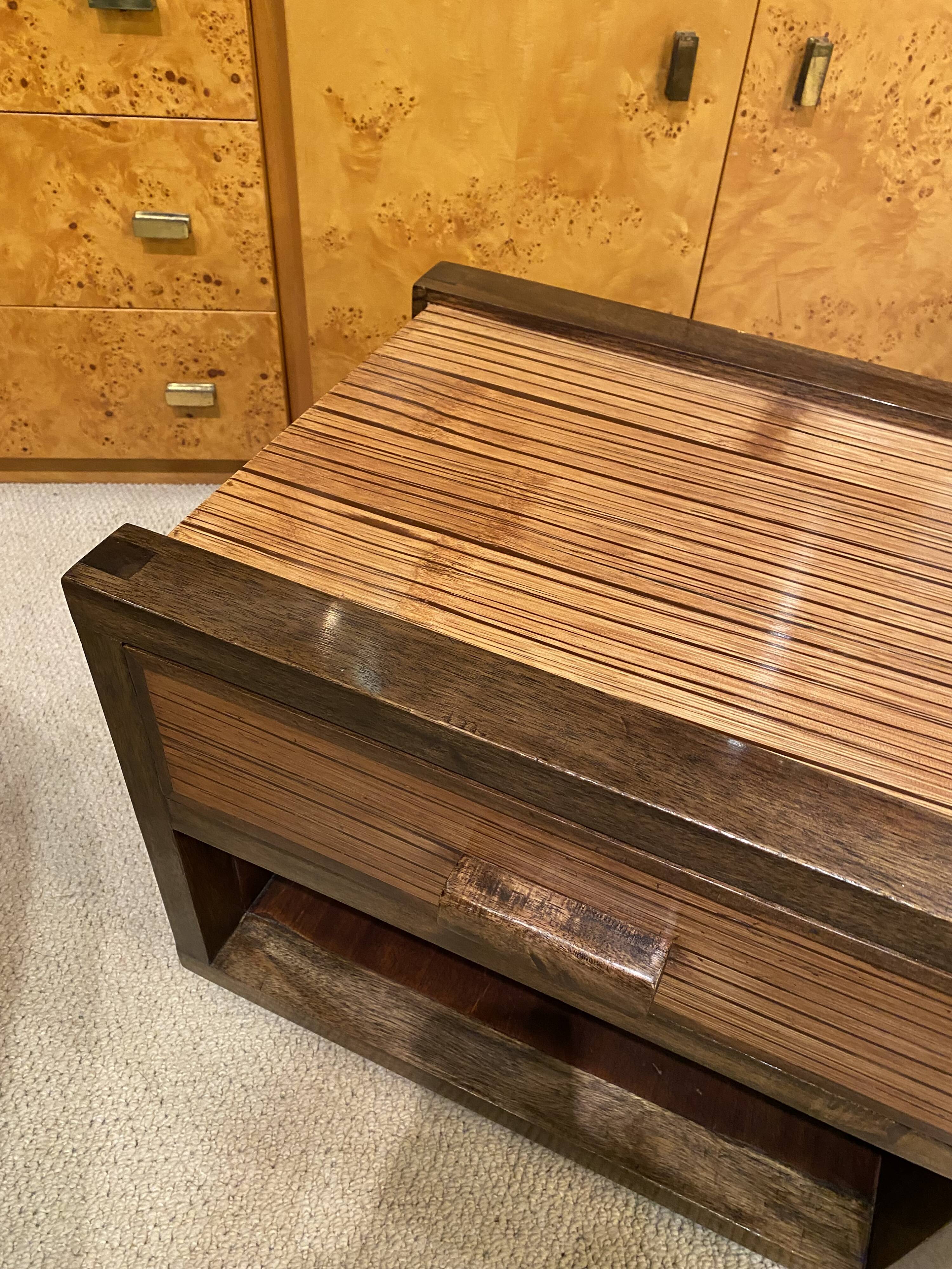 Art Deco Bedside Tables 1980s Zebra Oak Wood Vintage Drawers Lacquered