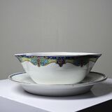 Old Lunéville sauce boat, opaque porcelain with polychrome decoration.