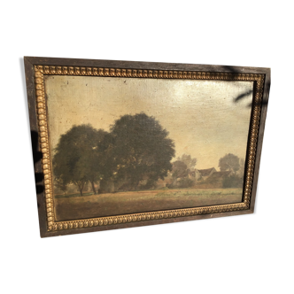 Ancien tableau peinture paysage village