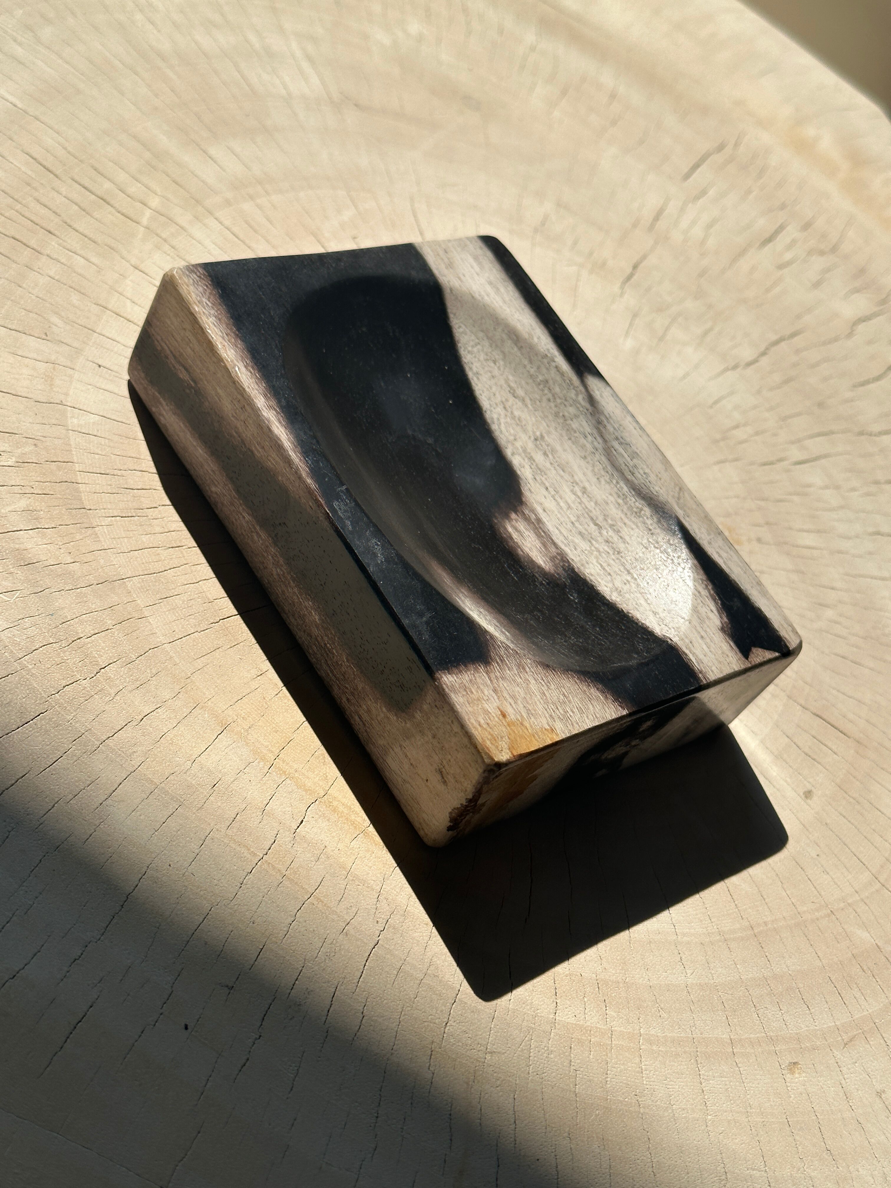Symmetrical multicolored petrified wood soap dish