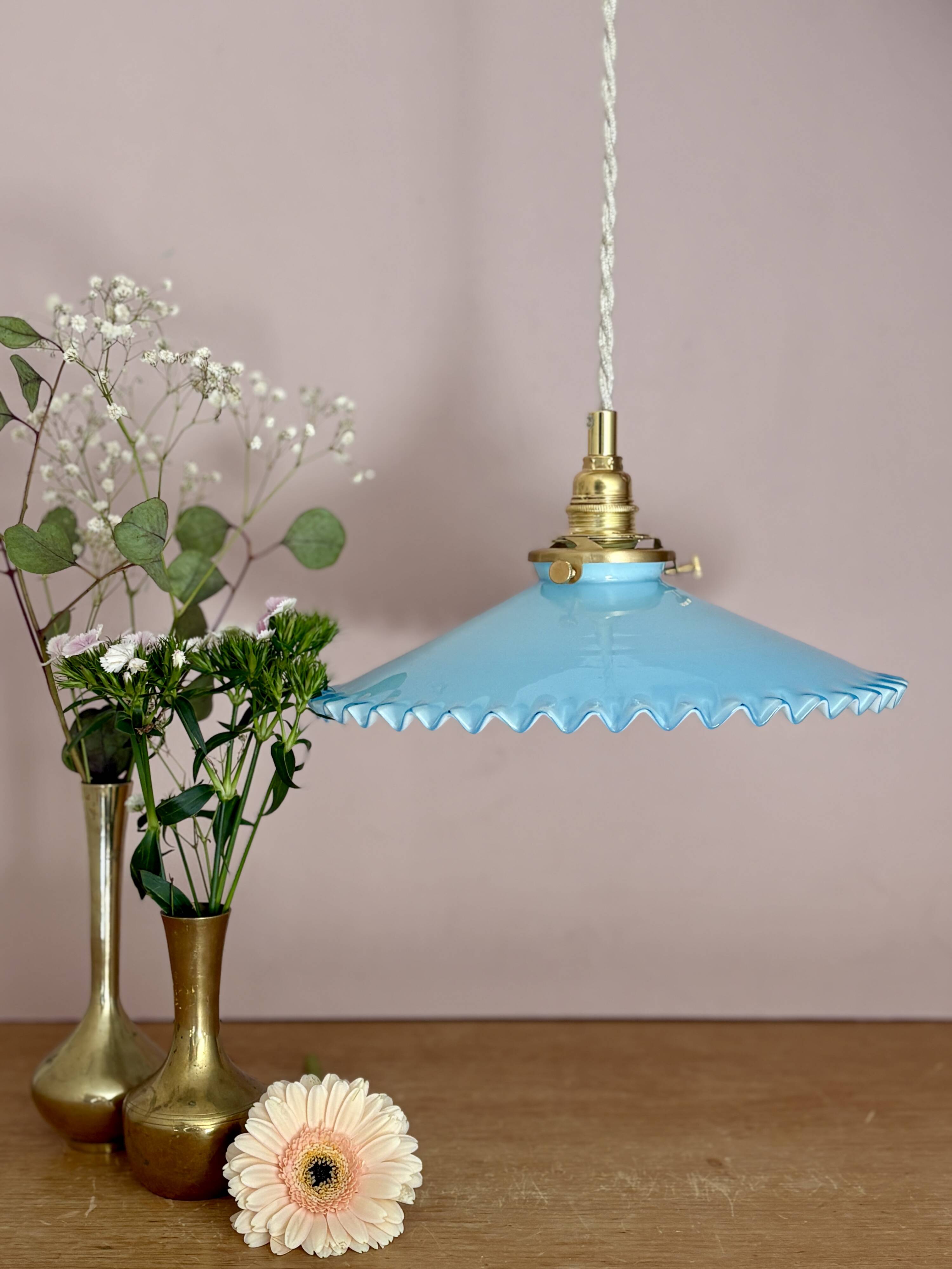 Vintage blue opaline pendant light