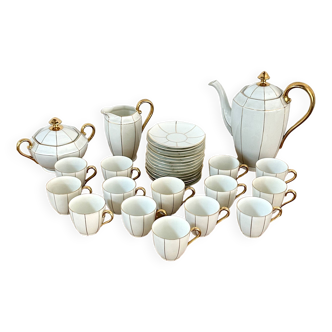 Service à café en porcelaine de Meissen - Art déco - Circa 1930 - Blanc et or - 32 pièces