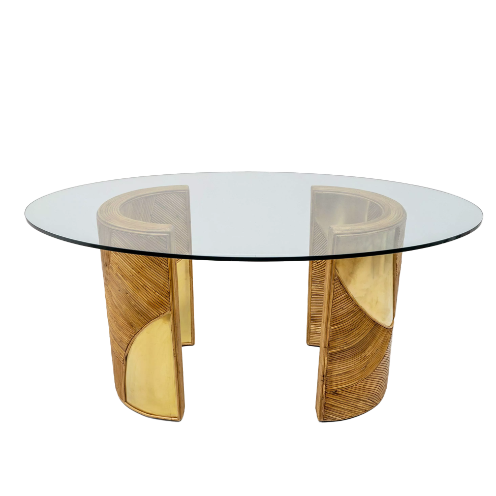 Mid-Century Modern Italian Rattan and Brass Dining Table by Vivai del Sud