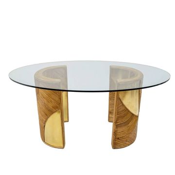Table à manger en rotin et laiton de style mid-century moderne par Vivai del Sud