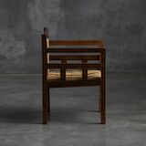 Art Deco Wooden Armchair with Rush Seat, France, 1920s