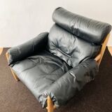 Danish Oak and Leather Lounge Chair with Ottoman