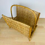 Vintage rattan magazine holder 60s