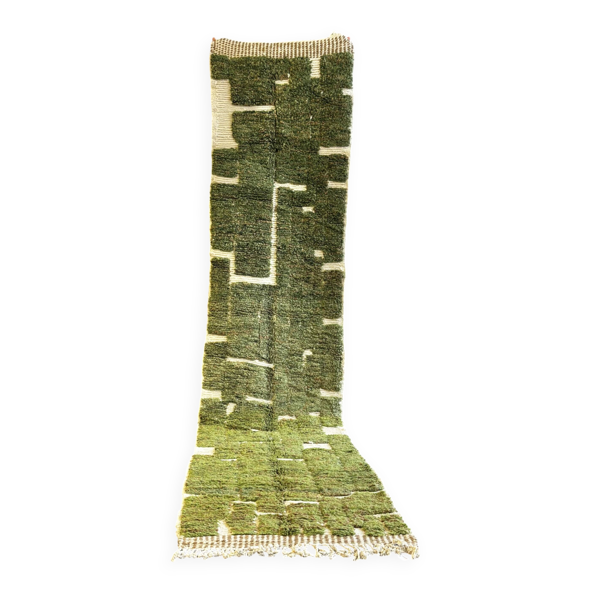 Tapis berbère marocain vert en laine – Tapis couloir artisanal design 80x37