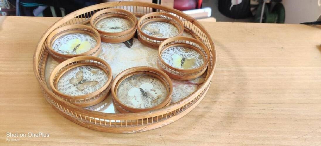 Plateau de service rotin vintage