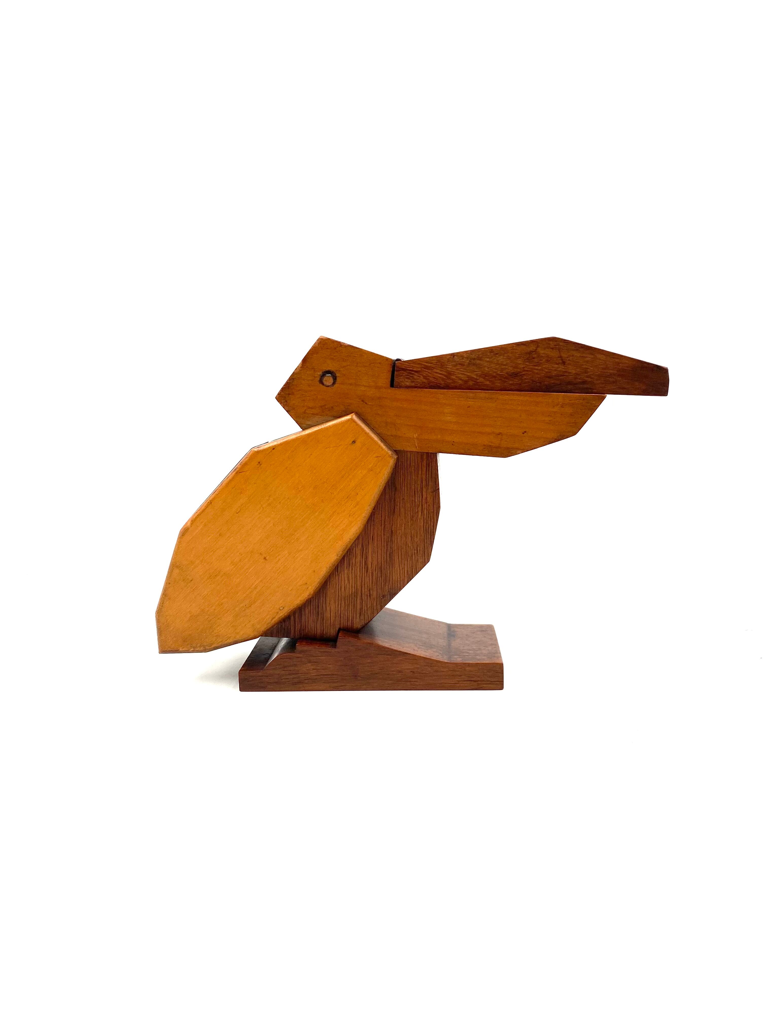 Amsterdam school, Art deco wooden Pelican cigarette / matches box, Netherlands 1930s