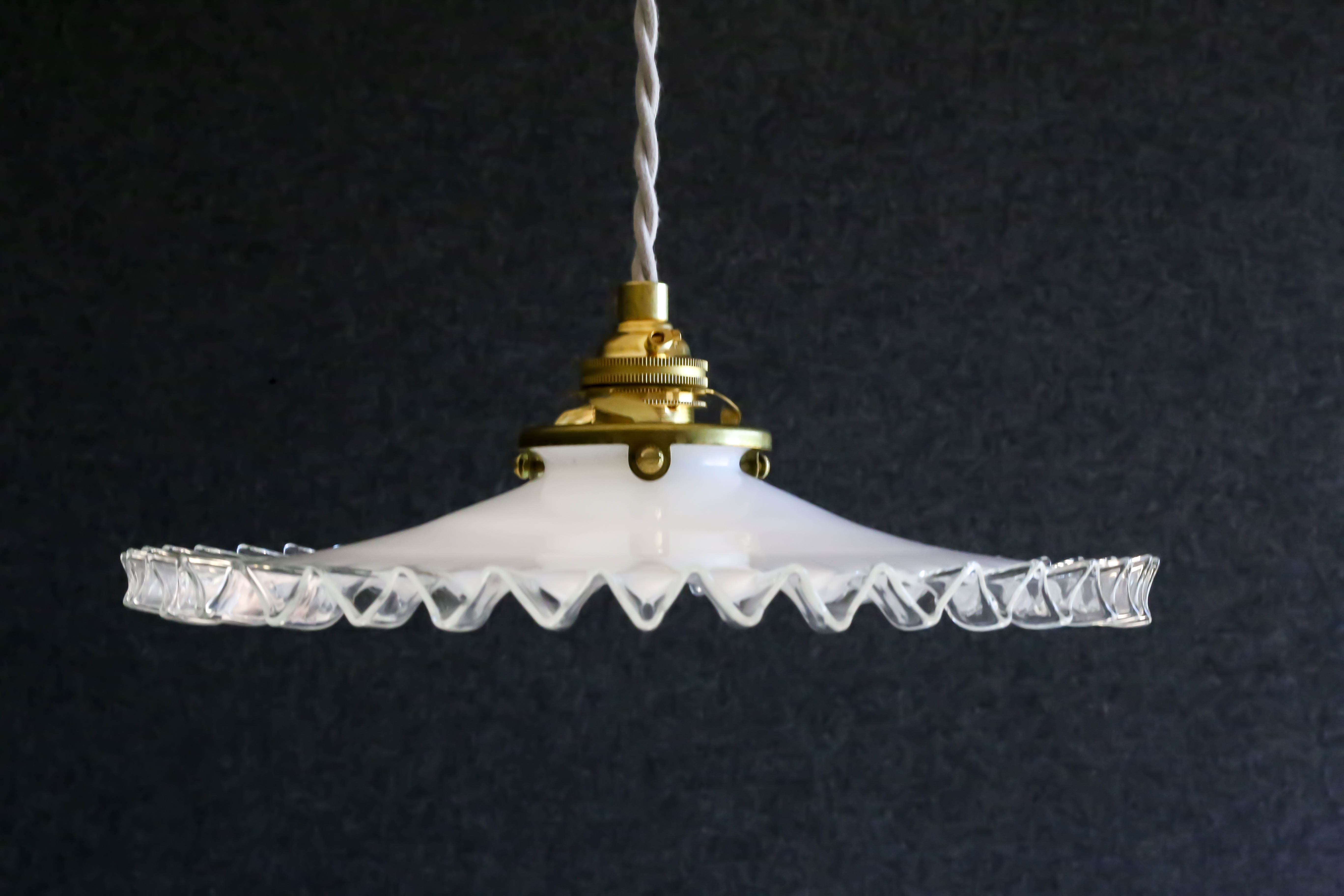 Old white opaline pendant lamp delivered with new cable and new socket
