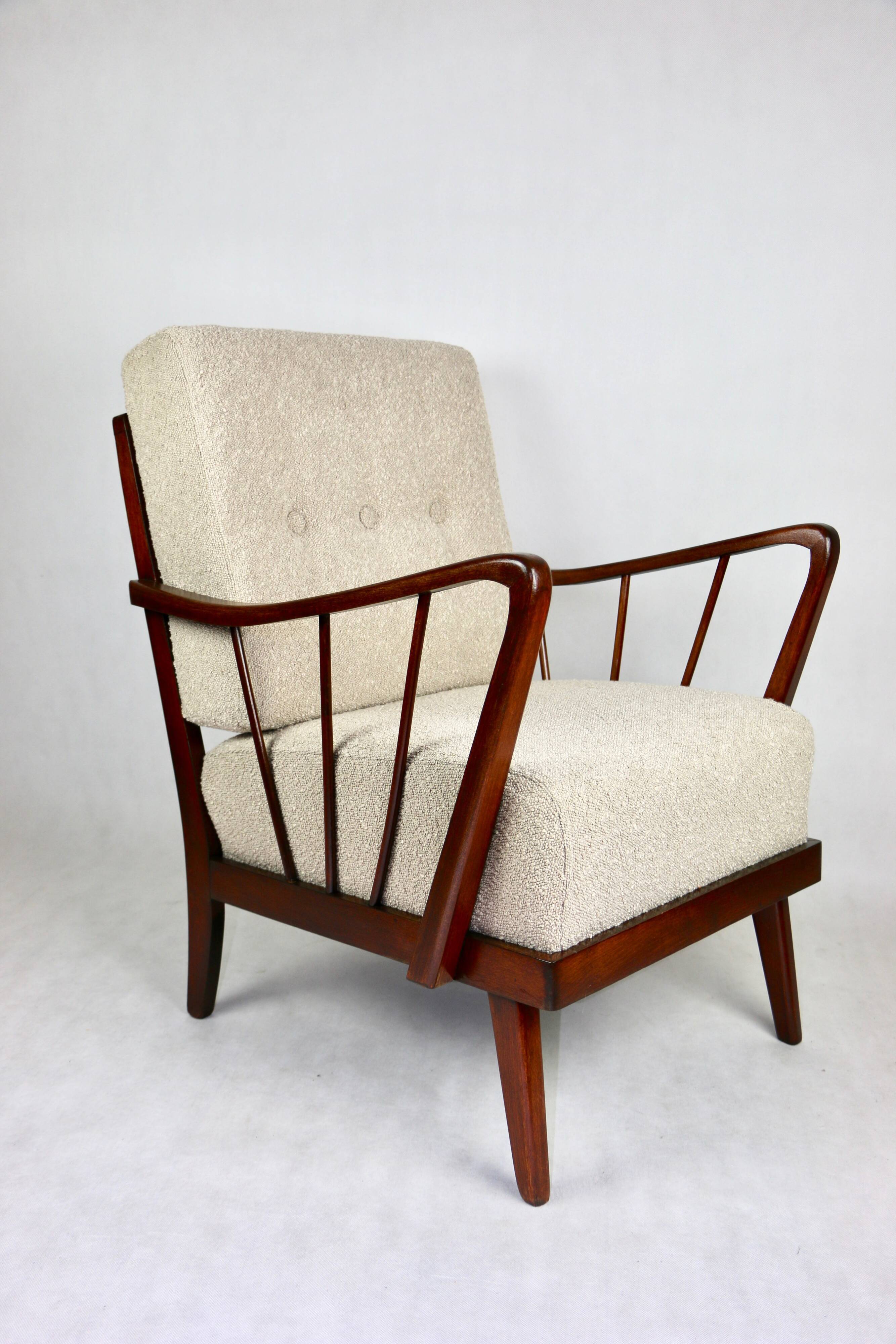 Art Deco Beige Boucle Armchair, 1960s