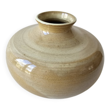 Vase boule céramique grès signé (signature a identifier)