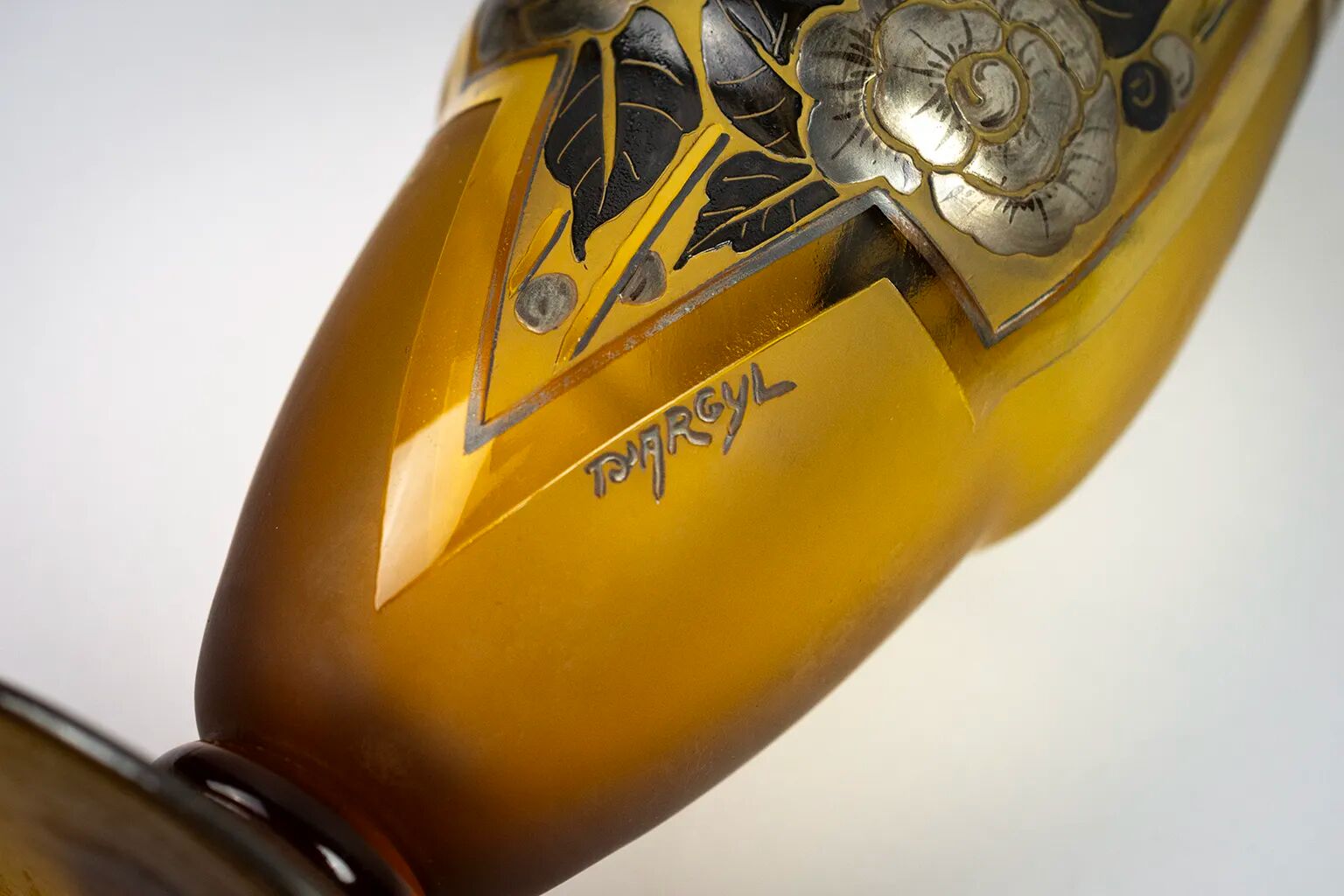 Art Deco vase in amber glass with acid-etched floral decoration – D'Argyl