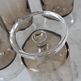 Set of 5 large smoked glass wine glasses Made in France 70s