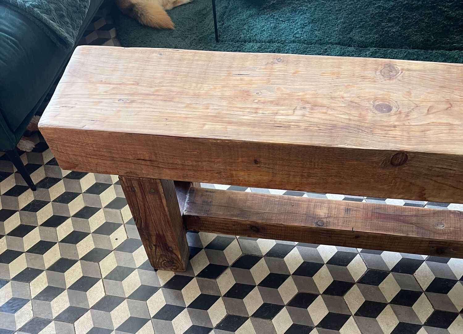 Old raw wooden bench