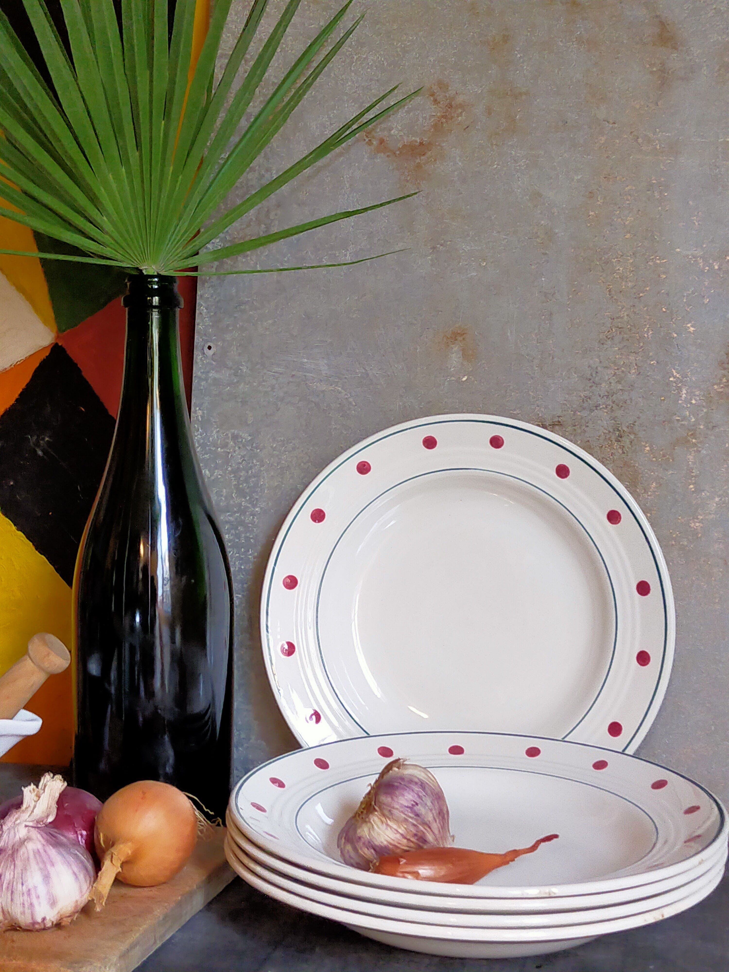 Five plates Céranord Saint-Amand "Brocatelle" vintage