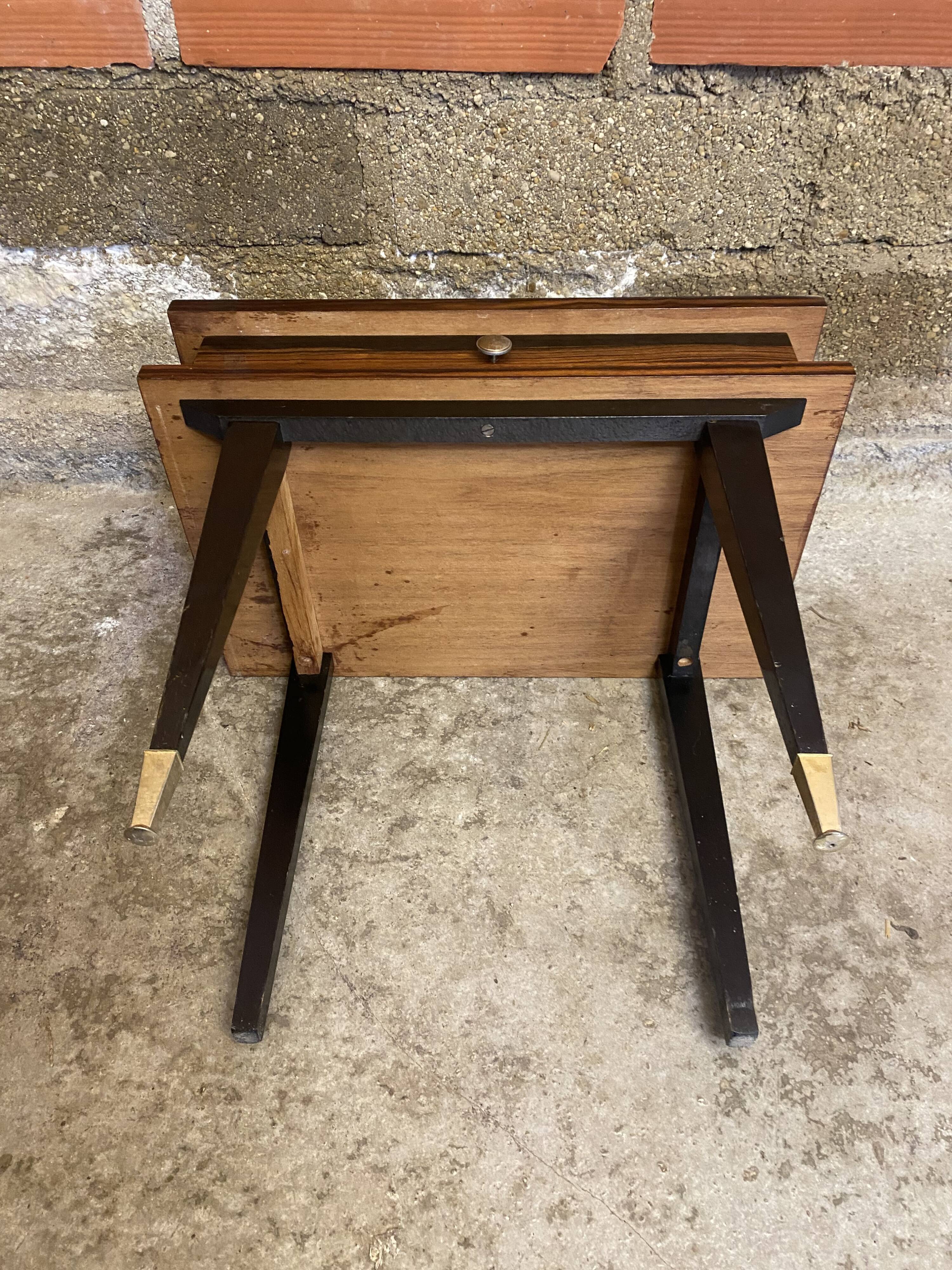 Antique Nightstand with Drawer, Macassar Wood, Mid 20th Century, Vintage
