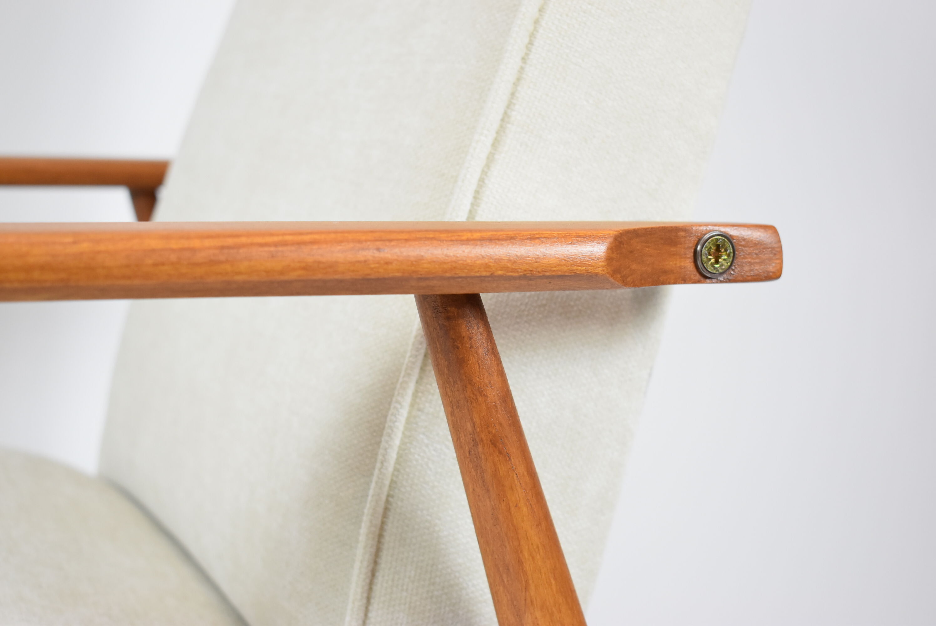 Vintage original armchair "Fox" designed by H. Lis 1970s, beige fabric, fully renovated