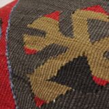 A Pair of Antique Turkish Flatwoven Kilim Cushion Cover, Geometric Pillow