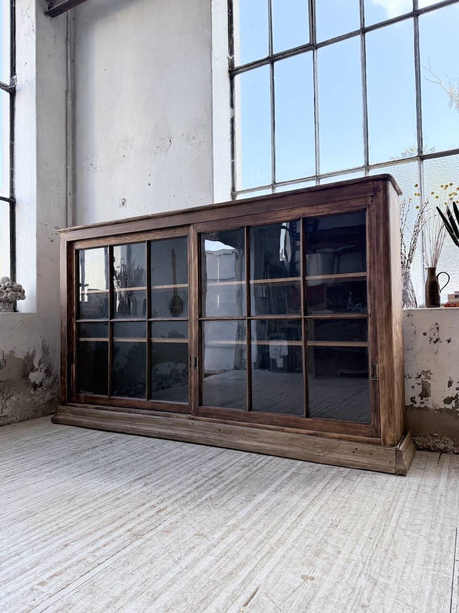 XXL industrial sideboard with glass doors