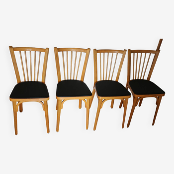 4 baumann n°12 black leatherette chairs, light beech