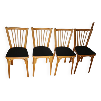 4 baumann n°12 black leatherette chairs, light beech